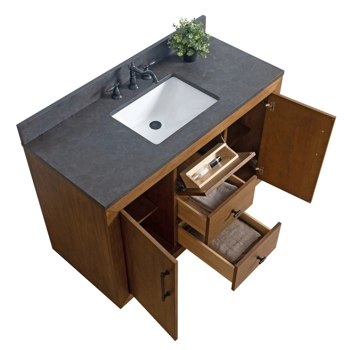 GLORIA- 48x22x34’’ Bathroom Vanity in Tan with Black Limestone Top