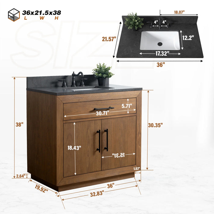 GLORIA- 36x22x34’’  Bathroom Vanity in Tan with Black Limestone Top