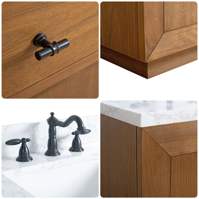 GLORIA- 72x22x34’’ Double Sink Bathroom Vanity in Tan with Arabescato White Top