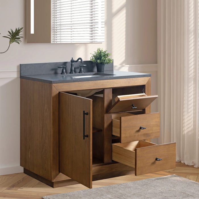 GLORIA- 42x22x34’’  Bathroom Vanity in Tan with Black Limestone Top