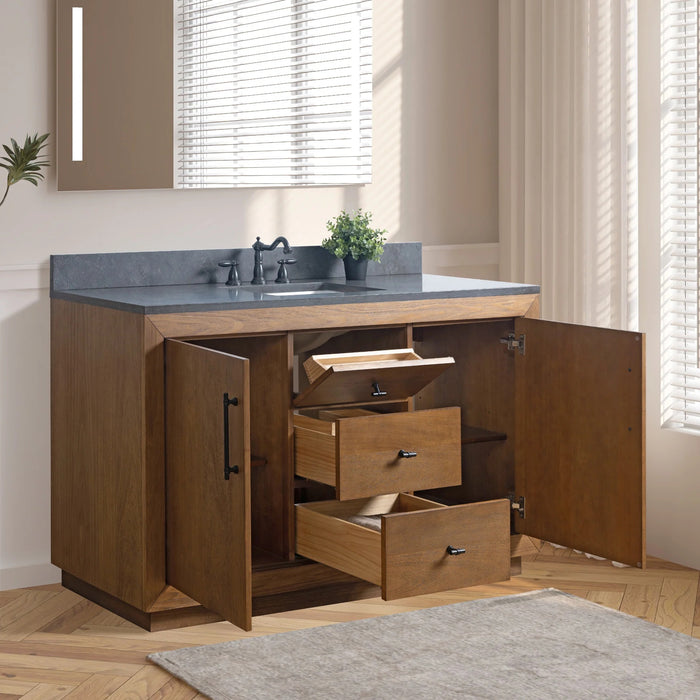 GLORIA- 60x22x34’’ Single Sink Bathroom Vanity in Tan with Black Limestone Top