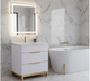 TURIN - 30" WHITE, Solid Wood Floor Standing Modern Bathroom Vanity, Calcatta Quartz Countertop, Bronze Hardware - Construction Commodities Supply Inc.