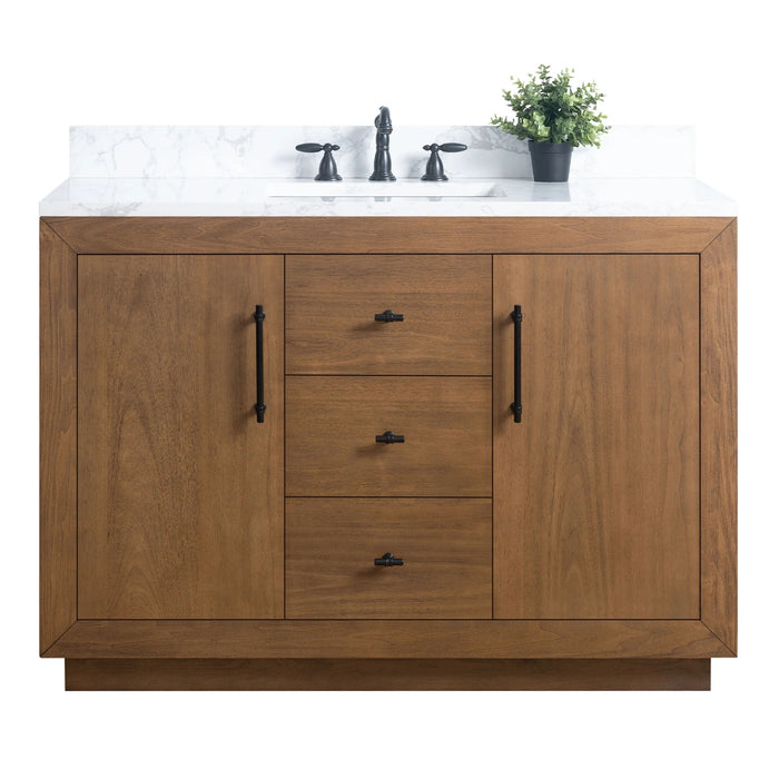 GLORIA- 48x22x34’’  Bathroom Vanity in Tan with Arabescato White Top