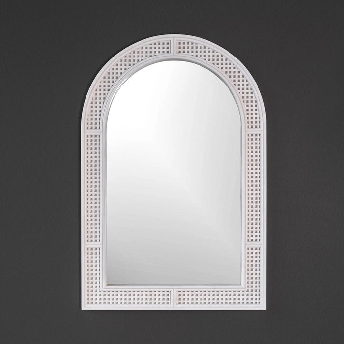 Rattan White Arched Mirror, 24x36