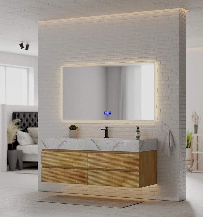 AQUA - 60" Single sink Natural Oak Wall Mount Vanity with Sintered Stone Top