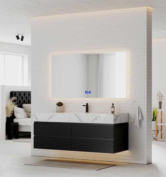 AQUA - 60" Single sink Black Wall Mount Vanity with Sintered Stone Top