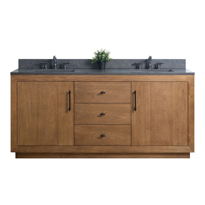 GLORIA- 72x22x34’’ Double Sink Bathroom Vanity in Tan withBlack Limestone Top