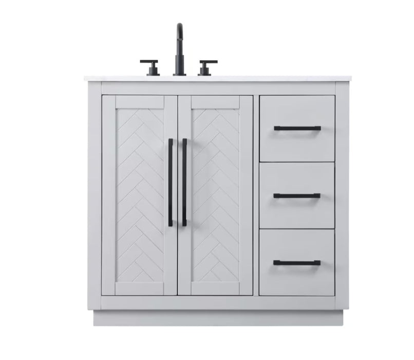 ASHTON- 36" Floor Standing Bathroom Vanity, Marble Countertop ( 3 colors available)