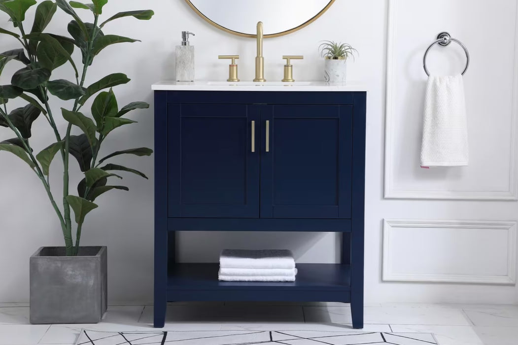 ELEGANT 24" x 19" Navy Blue , Floor Standing Modern Bathroom Vanity, Quartz Countertop