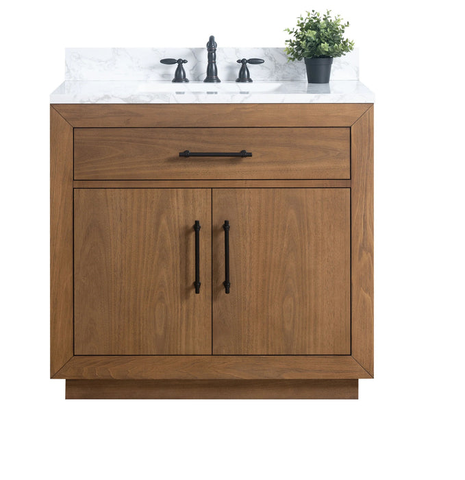 GLORIA- 36x22x34’’  Bathroom Vanity in Tan with Arabescato White Top