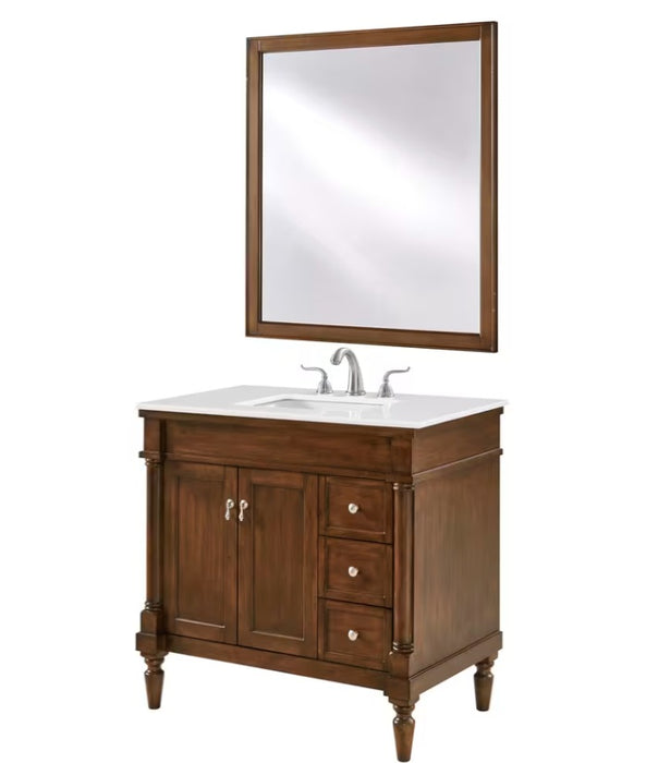 MODORA- 36" Walnut , Floor Standing Bathroom Vanity, Quartz Countertop