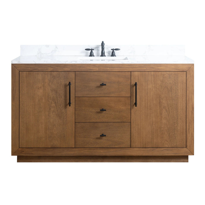 GLORIA- 60x22x34’’ Single Sink Bathroom Vanity in Tan with Arabescato White Top