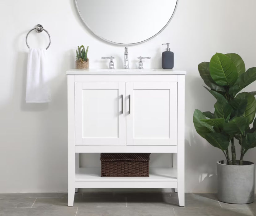 ELEGANT 24"x 19" White , Floor Standing Modern Bathroom Vanity, Quartz Countertop
