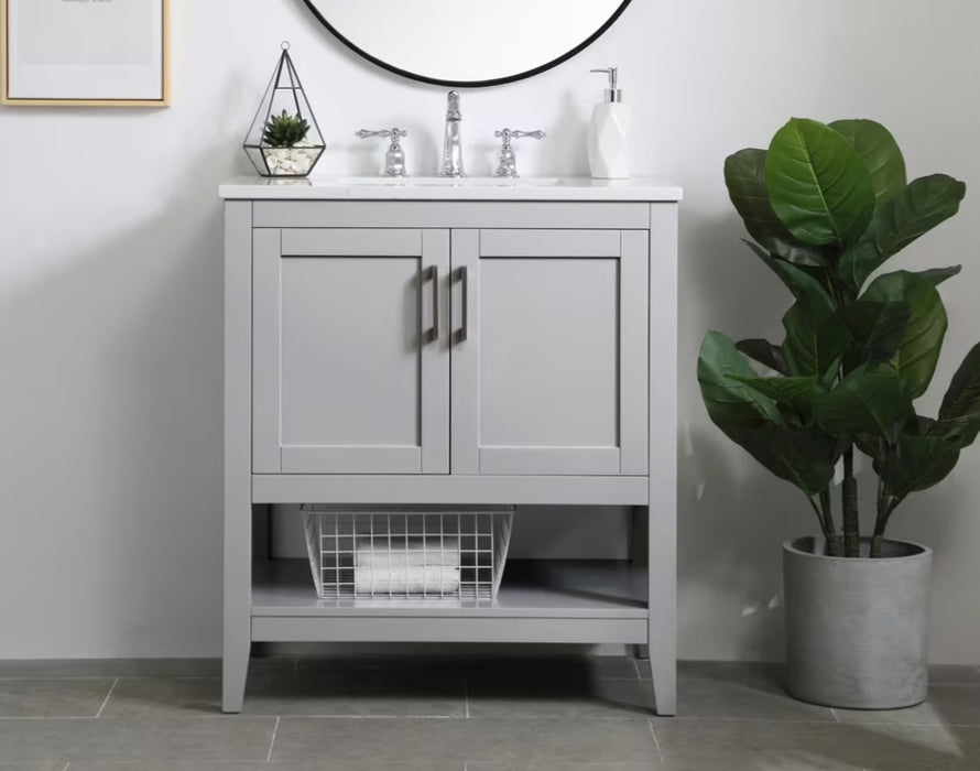 ELEGANT 24" x 19" Grey , Floor Standing Modern Bathroom Vanity, Quartz Countertop