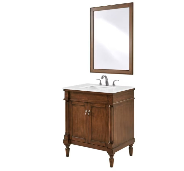 MODORA- 30" Walnut , Floor Standing Bathroom Vanity, Quartz Countertop