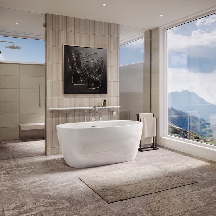 MAAX - Hatto 59" x 32" x 24"  Acrylic Freestanding Center Drain Bathtub in gloss White