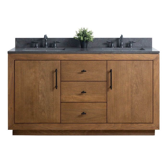 GLORIA- 60x22x34’’ Double Sink Bathroom Vanity in Tan with Black Limestone Top