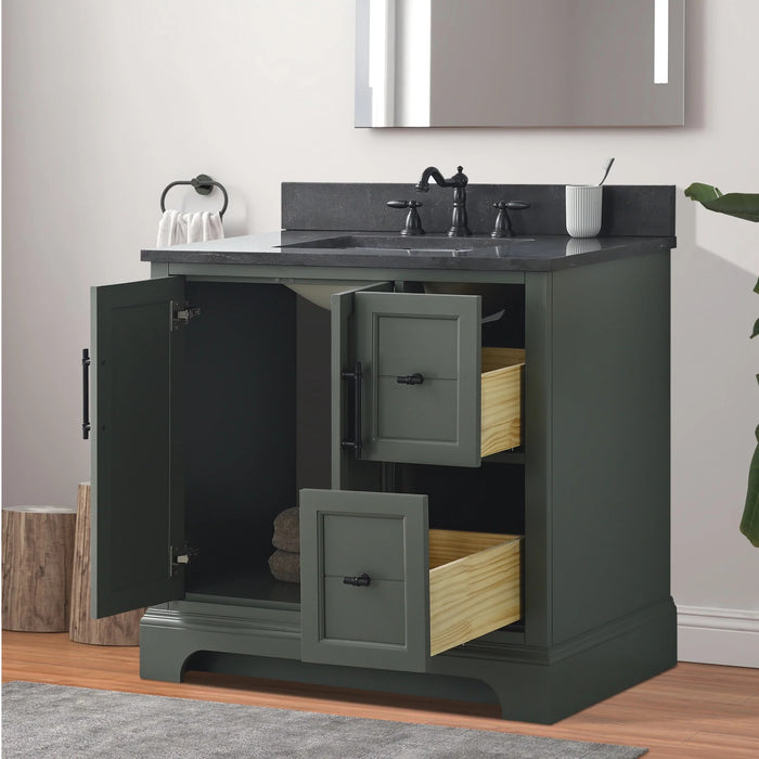 Modena , 36" Vintage Green Freestanding Bathroom Vanity with Stone Countertop