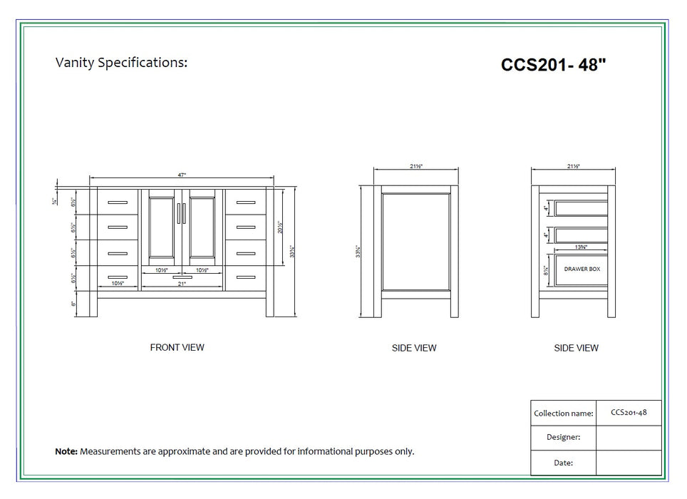 CCS201 - 48" Brown Oak, Floor Standing Modern Bathroom Vanity, White Quartz Countertop, Matt Black Hardware