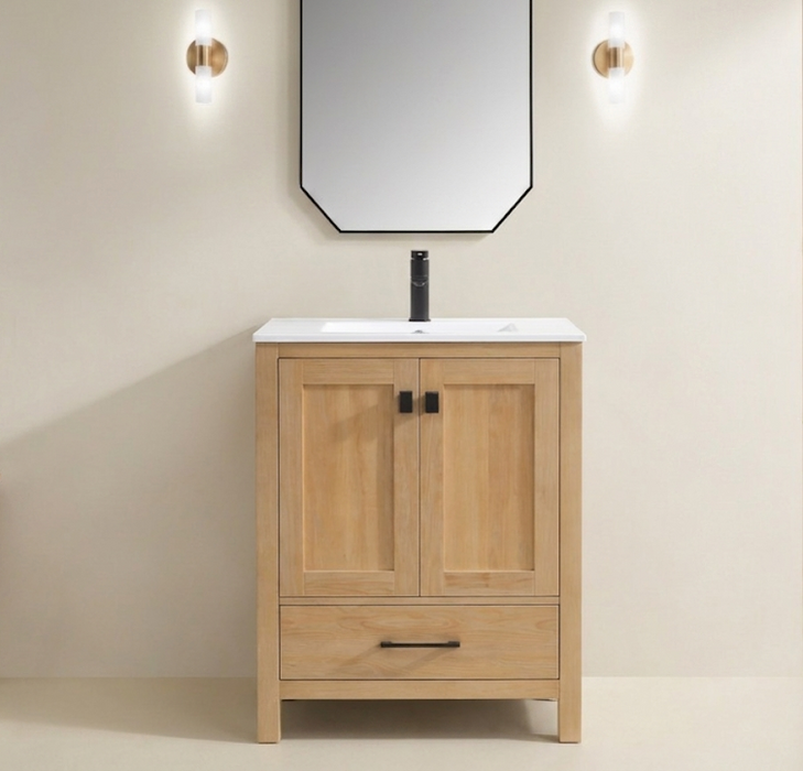 Rose- 30" x 18" Antique Oak , Solid Wood Floor Standing Modern Bathroom Vanity ( PRE-ORDER NOW , ETA: 2026-06-10) - Construction Commodities Supply Inc.