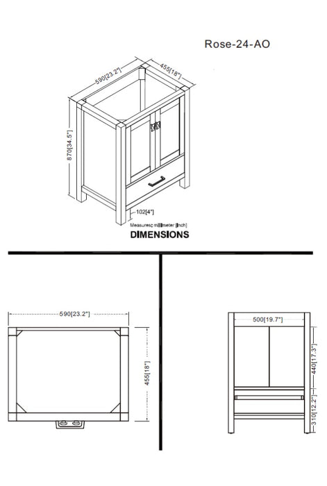 Rose- 24" x 18" Antique Oak , Solid Wood Floor Standing Modern Bathroom Vanity ( PRE-ORDER NOW , ETA: 2026-06-10) - Construction Commodities Supply Inc.