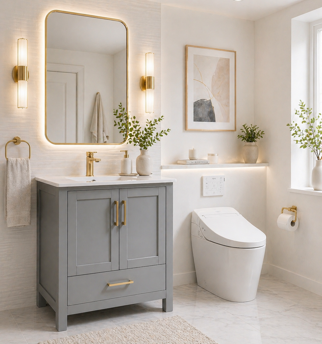 ROSE - 24" Grey,Solid Wood Floor Standing Modern Bathroom Vanity - Construction Commodities Supply Inc.
