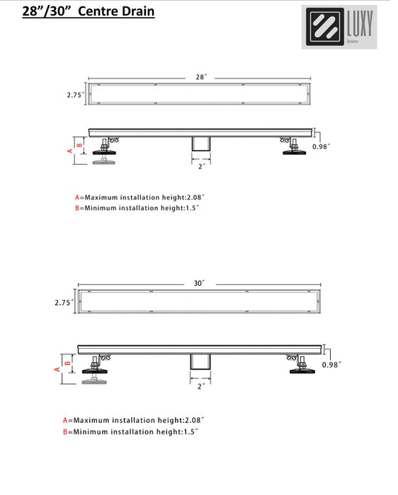 28" Dual Design, Reversible grate Linear drain (3 FINISH AVAILABLE)