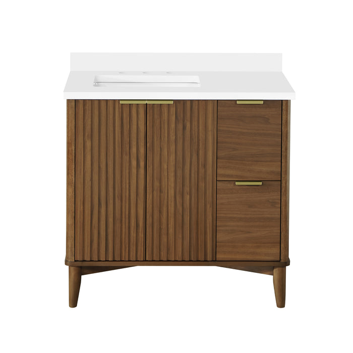 GABI- 36"  WALNUT  Solid wood Bathroom Vanity with White marble top