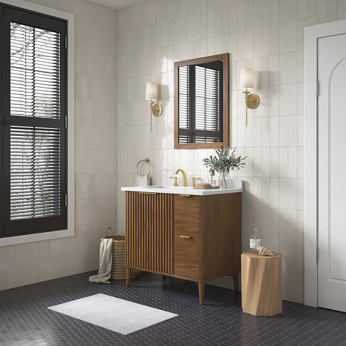 GABI- 36"  WALNUT  Solid wood Bathroom Vanity with White marble top