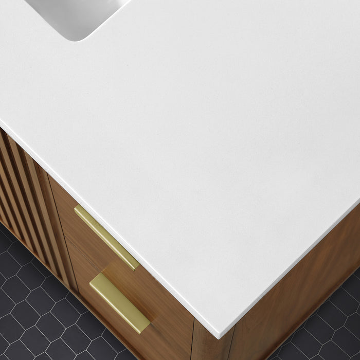 GABI- 36"  WALNUT  Solid wood Bathroom Vanity with White marble top