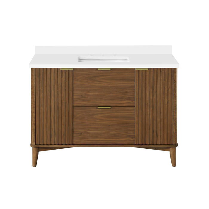 GABI - 48"  WALNUT  Solid wood Bathroom Vanity with White marble top