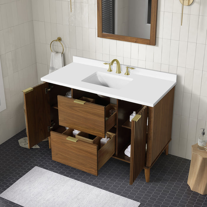 GABI - 48"  WALNUT  Solid wood Bathroom Vanity with White marble top