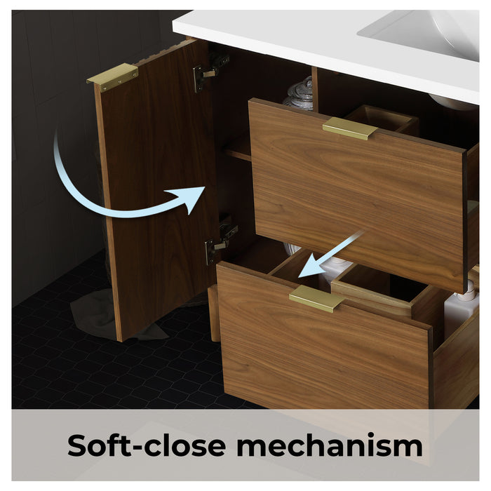 GABI - 48"  WALNUT  Solid wood Bathroom Vanity with White marble top