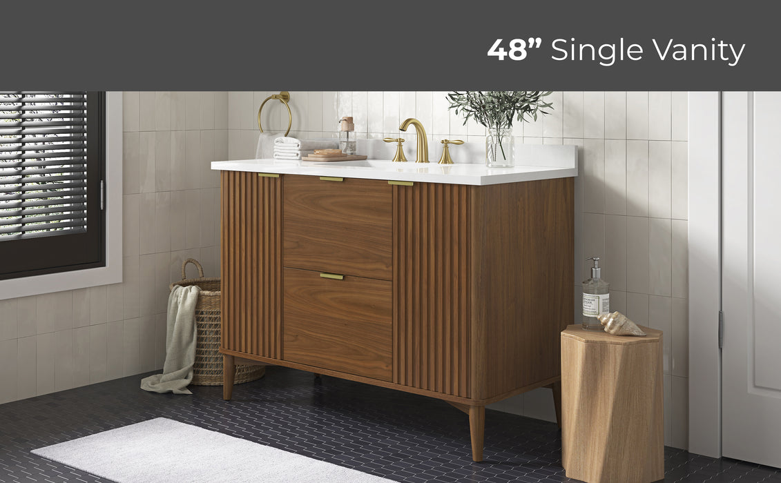 GABI - 48"  WALNUT  Solid wood Bathroom Vanity with White marble top