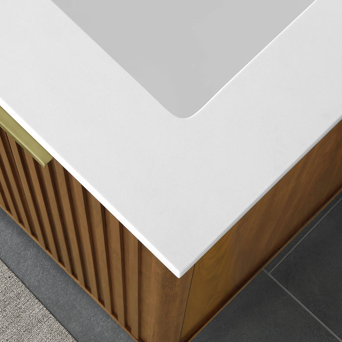 GABI- 60" Double Sink, WALNUT Solid wood Bathroom Vanity with White marble top