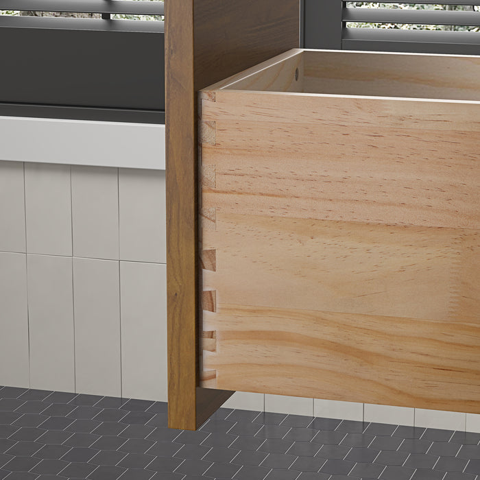 GABI- 60" Double Sink, WALNUT Solid wood Bathroom Vanity with White marble top