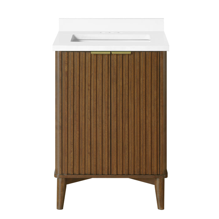 Coneflower - 24"  WALNUT  Solid wood Bathroom Vanity with White Quartz top  ( PRE-ORDER NOW, ETA: 2026-04-10 ) - Construction Commodities Supply Inc.