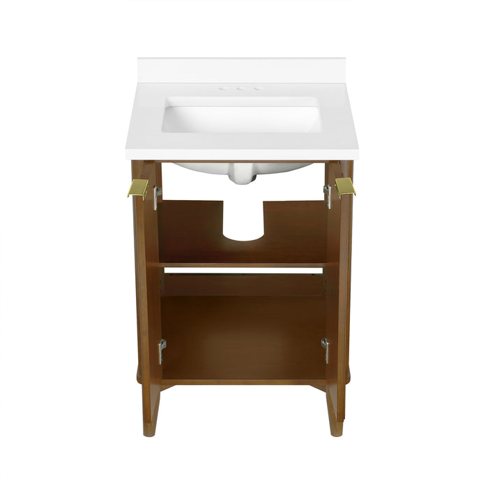 Coneflower - 24"  WALNUT  Solid wood Bathroom Vanity with White Quartz top  ( PRE-ORDER NOW, ETA: 2026-04-10 ) - Construction Commodities Supply Inc.