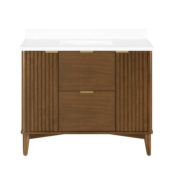 Coneflower - 42"  WALNUT  Solid wood Bathroom Vanity with White Quartz top  ( PRE-ORDER NOW, ETA: 2026-04-10 ) - Construction Commodities Supply Inc.