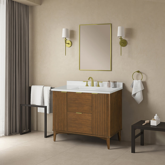 Coneflower - 42"  WALNUT  Solid wood Bathroom Vanity with White Quartz top  ( PRE-ORDER NOW, ETA: 2026-04-10 ) - Construction Commodities Supply Inc.