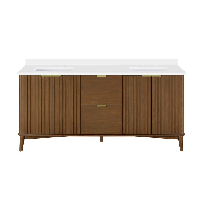 Coneflower- 72" Double Sink, WALNUT Solid wood Bathroom Vanity with White Quartz top( PRE-ORDER NOW, ETA: 2026-04-10 ) - Construction Commodities Supply Inc.