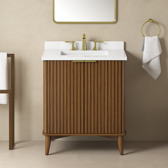 Coneflower - 30"  WALNUT  Solid wood Bathroom Vanity with White Quartz top - Construction Commodities Supply Inc.
