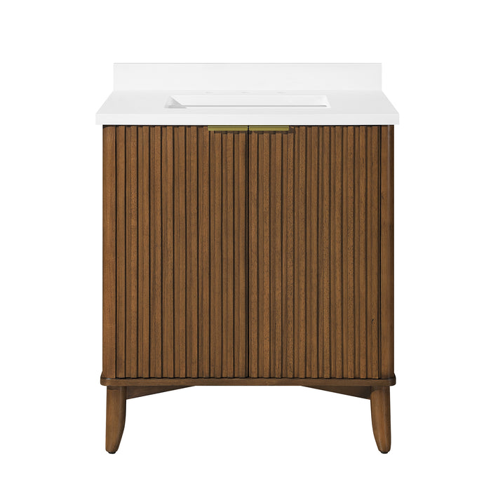 Coneflower - 30"  WALNUT  Solid wood Bathroom Vanity with White Quartz top - Construction Commodities Supply Inc.