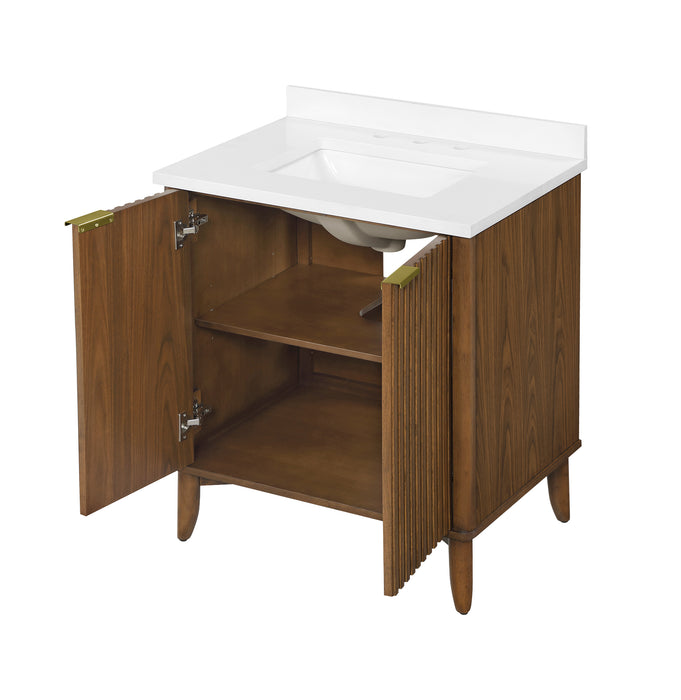 Coneflower - 30"  WALNUT  Solid wood Bathroom Vanity with White Quartz top - Construction Commodities Supply Inc.