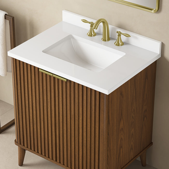 Coneflower - 30"  WALNUT  Solid wood Bathroom Vanity with White Quartz top - Construction Commodities Supply Inc.