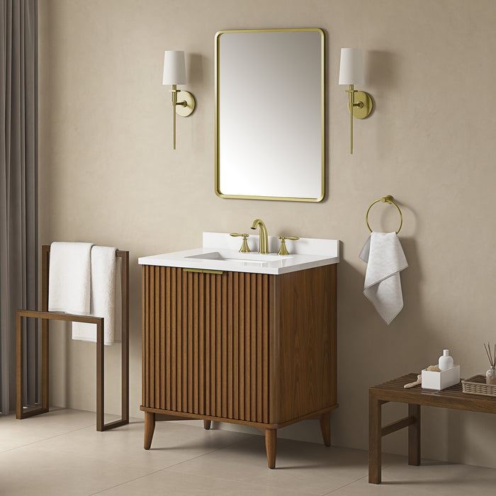 Coneflower - 30"  WALNUT  Solid wood Bathroom Vanity with White Quartz top - Construction Commodities Supply Inc.