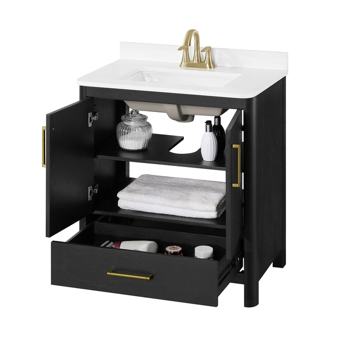 DARIO - 30"  x 19" WHITE Bathroom Vanity with White Quartz top - Construction Commodities Supply Inc.