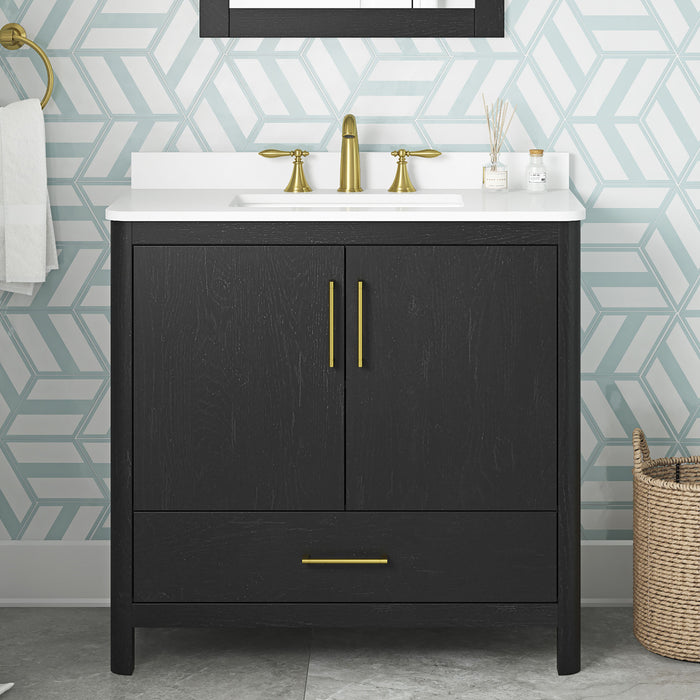 DARIO - 36"  x 19" WHITE Bathroom Vanity with White Quartz top - Construction Commodities Supply Inc.