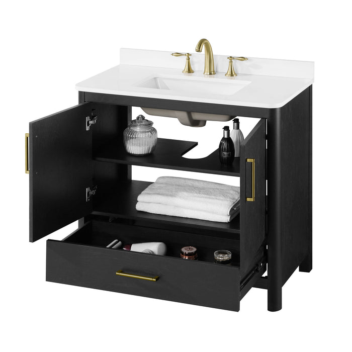 DARIO - 36"  x 19" WHITE Bathroom Vanity with White Quartz top - Construction Commodities Supply Inc.