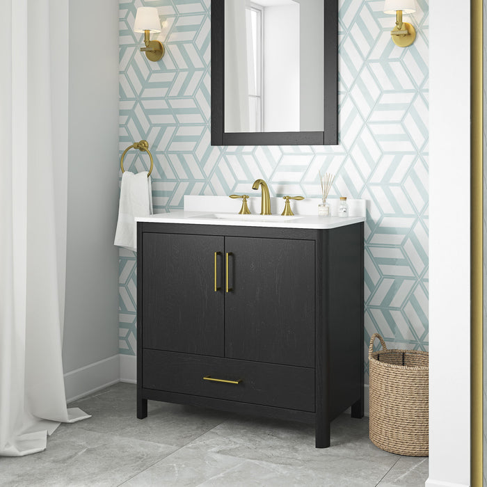DARIO - 36"  x 19" WHITE Bathroom Vanity with White Quartz top - Construction Commodities Supply Inc.